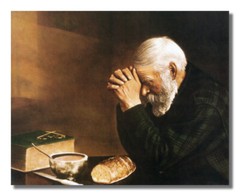 Daily Bread Man Prays Table Grace Religious Picture Gold Frame Art Print 16×20