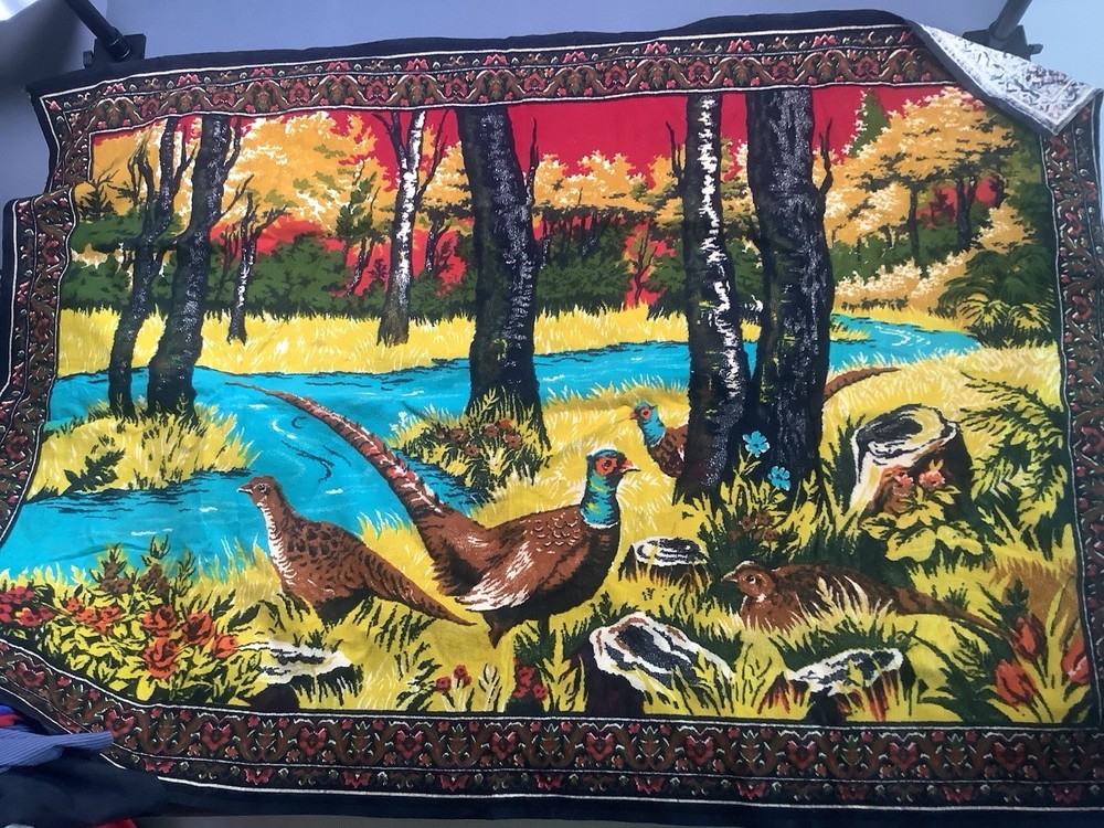 Vintage Hanging Wall Tapestry Woven Pheasants 55X38 Vibrant Colors 60’s-70’s