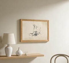 Vintage Solid Wood Framed Fox Sketch Wall Art, Neutral Fox Line Drawing Canva…