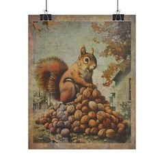 Retro SQUIRREL Wall Art, Mixed Nuts Kitchen Decor, Tree Rat Acorn Feeder Poster