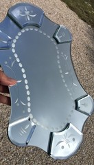 Vintage Venetian Style Beveled Etched Glass Mirror Tray 13” X 8.5”
