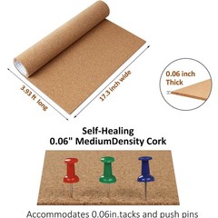Self Adhesive Cork Roll with Backing Thick 0.06 17.3in X 3.9ft Natural Cork