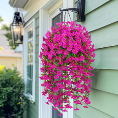 2PCS Artificial Hanging Flowers UV Resistant Faux Petunia Outdoor Porch Patio