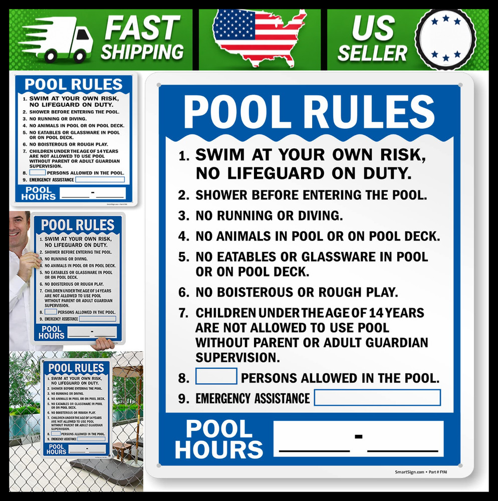 SmartSign Pool Rules Pool Hours Write-On Metal Sign 24 x 18 in