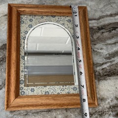 Vintage Wood Framed Mirror Blue Floral Mat Farmhouse Cottagecore Figi Giftware