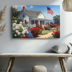 Patriotic Garden Cottage Canvas Americana Summer Bloom Wall Art