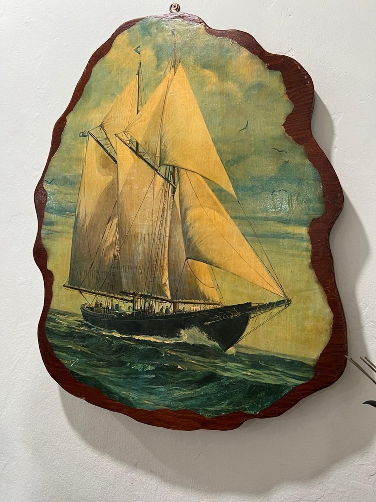 Large Vintage Nautical Schooner Sailing Ship Wall Plaque Coastal Maritime Decor