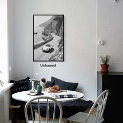 Black and White Photography Canvas Wall Art, Car Driving In Amalfi Coast Post…