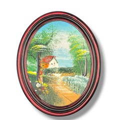 Vintage Four Seasons Impasto Oil Paintings Set 4 Oval Framed Landscape Wall Art
