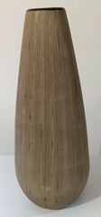 Modern Contemporary Ceramic Bellied Round Ribbed Vase Tapered Bottom Light Brown