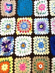 Vintage Crochet Brown Vibrant Multicolor Granny Afghan Throw Blanket 42×50