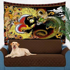 Dragon Phoenix Tapestry, Chinese Oriental Asian Mythology Animal Tapestries, Chi