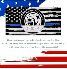 4pk- Thin Blue Line Sticker Code 4, Police Support Sticker American Flag