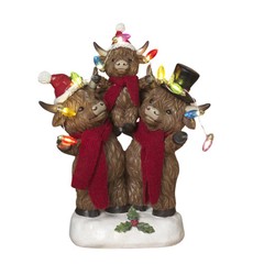Resin Highland Cow Family Christmas Lights Figurine w/ Timer 2795200