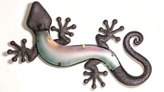 23.75 Inch Green and Yellow Gecko Lizard Metal And Glass Wall Artwork