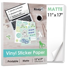 Koala Printable Vinyl Sticker Paper 11×17 30 Sheet Matte Waterproof Inkjet Laser