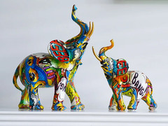 Graffiti Elephant Statue – Modern Street Art Resin Sculpture Colorful Home Decor