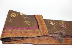 Embroidered Boho Botanical Faux Silk Throw Bed Drape Velvet Trim Tassels 51×60″