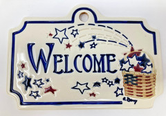 Longaberger Pottery Patriotic USA July 4th Welcome Plaque Carol Berry Stars