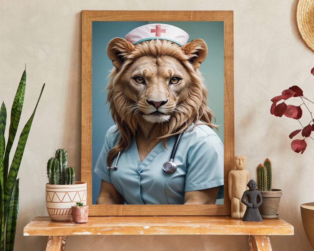 Nurse Lion Portrait, Animal Portrait, Realistic Animal Portrait,Animal Wall Art