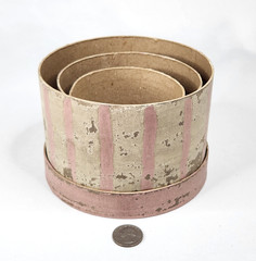 Distressed Cardboard Round Nesting Boxes w Lids x3 Pink Stripe 4 x 6 Retro