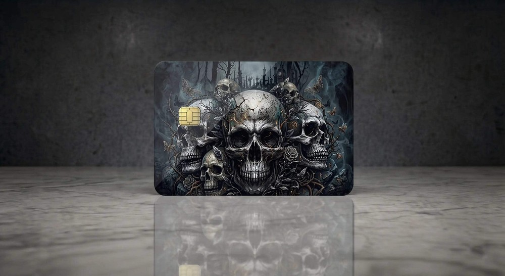 Gothic Skulls & Thorny Vines Credit Card Skin – Dark Fantasy Cemetery Vinyl Debi