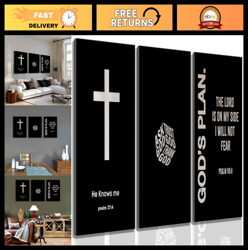 Modern Black & White Bible Verse Canvas Wall Art – Inspirational Cross Decor for