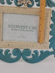 Shabby Chic Photo Frame~Teal Cream~Glass 12″X14″ Table or Wall Bling Flower FUN