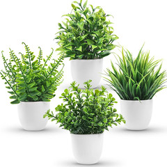 4 Pack Small Fake Plants in Pots, Faux Plants Indoor for Home Office Bathroom…