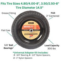 Marathon Universal Fit Flat Wheelbarrow Tire And Wheel Assembly Adapter Kit
