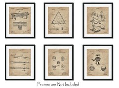 6 Billiards Patent Wall Art Prints – 8×10 in – Gifts for Pool Players Room Decor