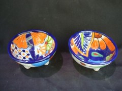 Lot of 2 Talavera Bowls Set Salsa Molcajetes Kitchen Mexican Pottery Folk Art