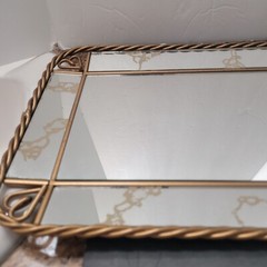Vintage Mirror Vanity or Wall Tray Gold Tone Hearts Metal Vertical or Horizontal
