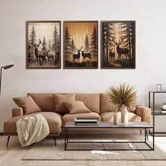 3Pcs Forest Elk Canvas Wall Art Woodland Animal Poster Print Country Farmhouse W
