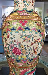 Colorful Famille Rose Chinoiserie Porcelain Vase. Hand Painted (14.50”H)
