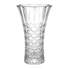 9 In. Tall Clear Crystal Glass Trumpet Shape Scalloped Flower Vase for Home Deco