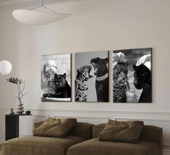 Trendy Black and White Leopard Canvas Wall Art Fashion Cheetah Drink Cocktail…