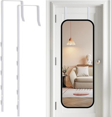 Over-The-Door Mirror Hanger, Adjustable 13.6 in Door Mirror Hanger with White