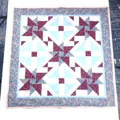 Patchwork Quilt Handmade Wall Hanging Pinwheel Star Blue Purple White Signed