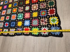 Granny Square Crochet Afghan Blanket Black Multi Color 48 x 54 Cottage Core