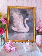 Swan Framed Painting Wall Art New Viral TikTok 20 in x 16in Cottagecore Romantic