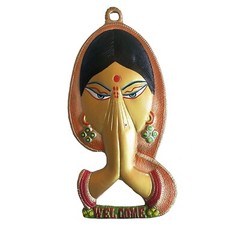 Wall Mounted Metal Welcome Namaste Lady Showpiece ( Multicolor, Size: 10 inch )