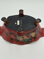 Ceramic Centerpiece Bowl Fruit Flowers Cache Pot 16.5×7.5 Painted Red Gold