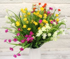 6pc Artificial Fake Flowers Yellow White Ivory Outdoor Plastic Shrubs Mini Rose