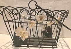 Vintage Rustic WROUGHT IRON METAL BASKET Vine with Roses Flowers & Leaves