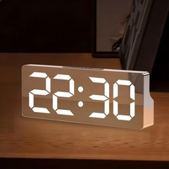 LED Mirror Alarm Clock with USB Charging Por Snooze Function for Bedroom Desk