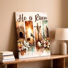Wall Art He Is Risen Easter Cross Empty Tomb Floral Christian Religious Decor