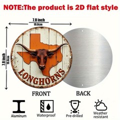 Tin Metal Sign Texas Wall Art Rustic Aluminum Decor with Longhorns 8×8