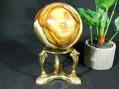 Sphere Display Stand Large Size Scroll Design Polished Brass Color