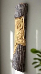 Owl Log Carving Rustic Home Decor Hand Crafted Wall Plaque 20 in. x 6in.